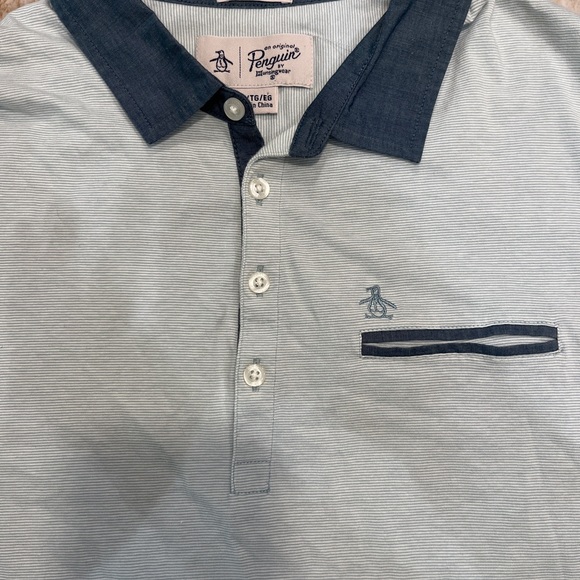 Penguin by Munsingwear Light Blue Striped Polo Men’s XL Slim Fit Chambray - Picture 2 of 4